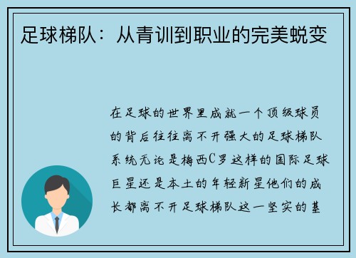足球梯队：从青训到职业的完美蜕变